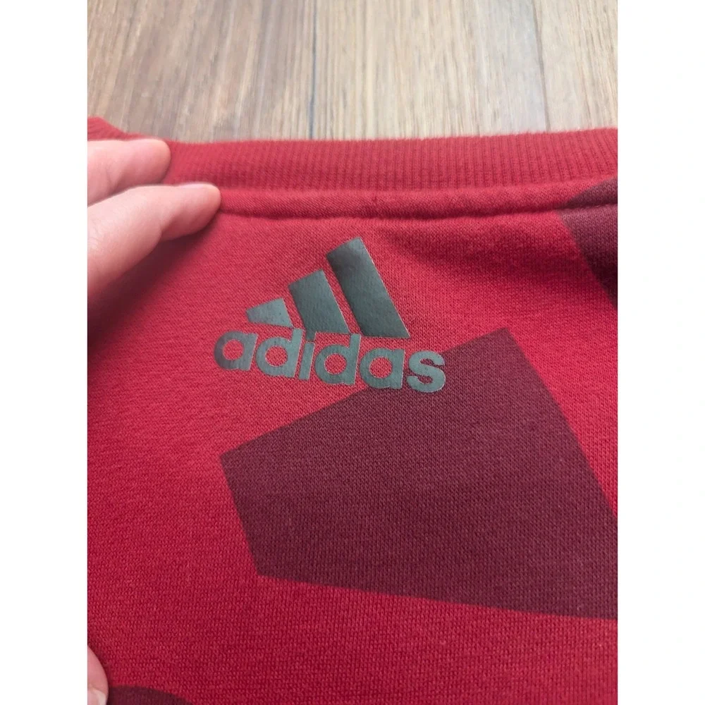 Adidas Sweatshirt Mens M Post Game Allover Print Crewneck Pullover Athletic‎ Red